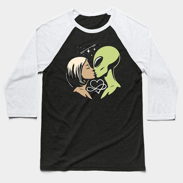 Alien Kissing Human Baseball T-Shirt by Etopix
